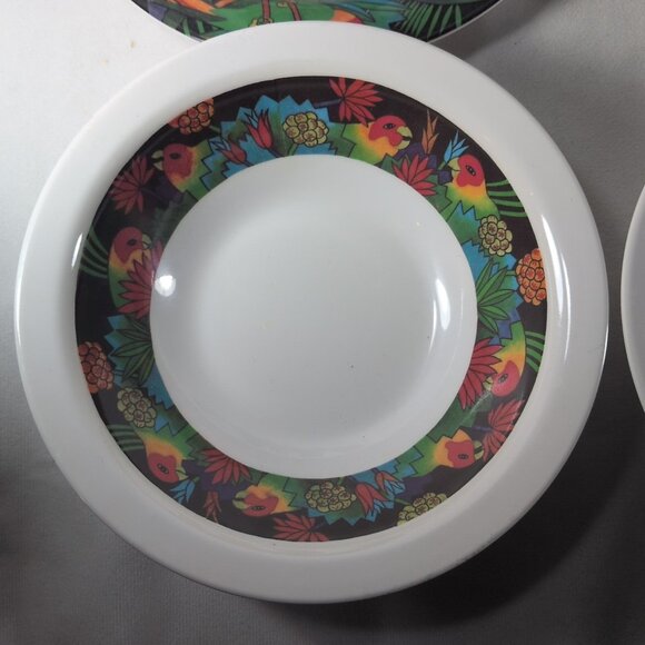 MALA Melamine Jungle Parrots & Flowers Set Cups Saucers Bowls Plates 10 Lot - Picture 4 of 15